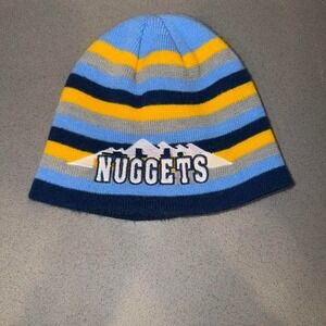 NBA Denver Nuggets blue & yellow striped beanie